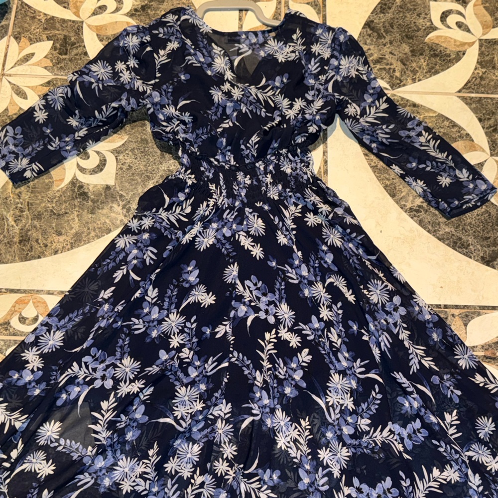 Emma & Michele Navy and White Floral Long Sleeve Dress